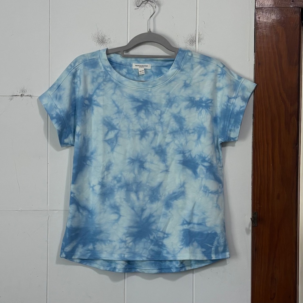 Beachlunchlounge Blue White Tie Dye Short Sleeve French Terry Top‎ XS Womens